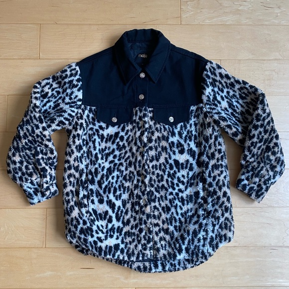 Maje Jackets & Coats Maje Bamion Denim And Animal Motif Fleece